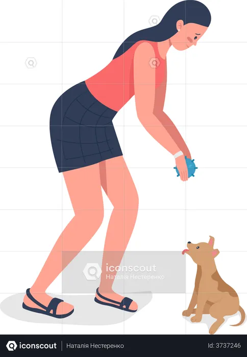 Woman with adopted puppy  Illustration