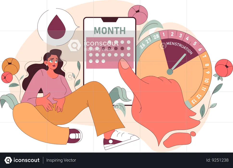 Woman with Alongside Digital Calendar And Clock  Illustration