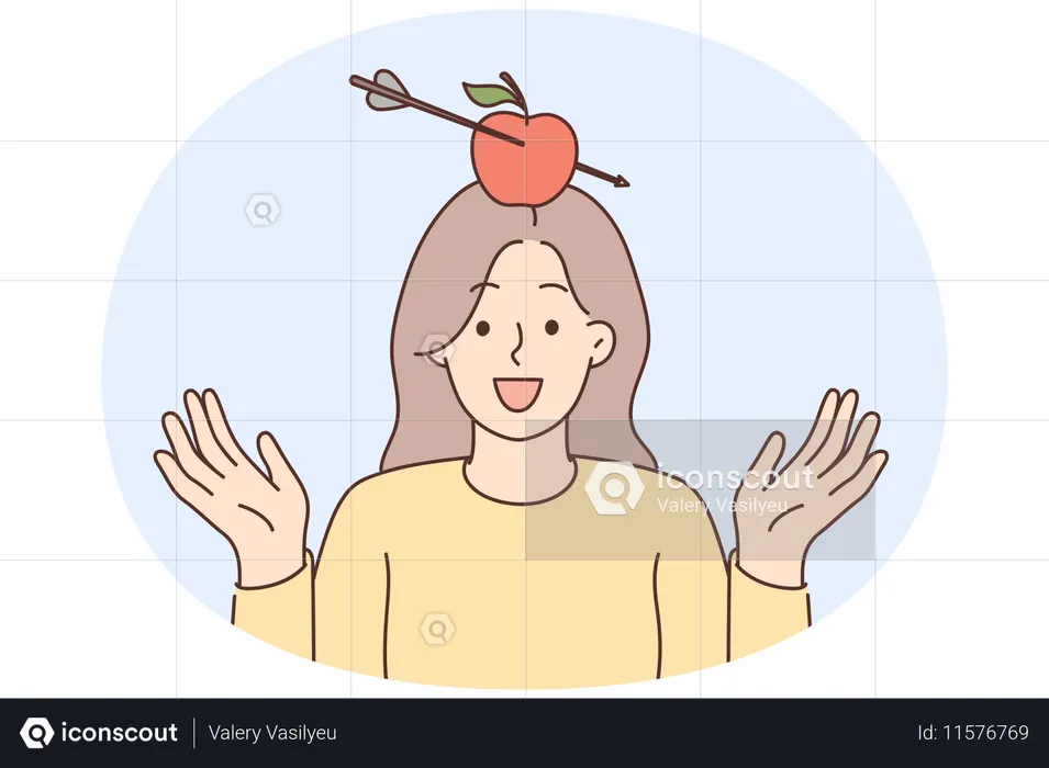 Woman with apple pierced with arrow  Illustration