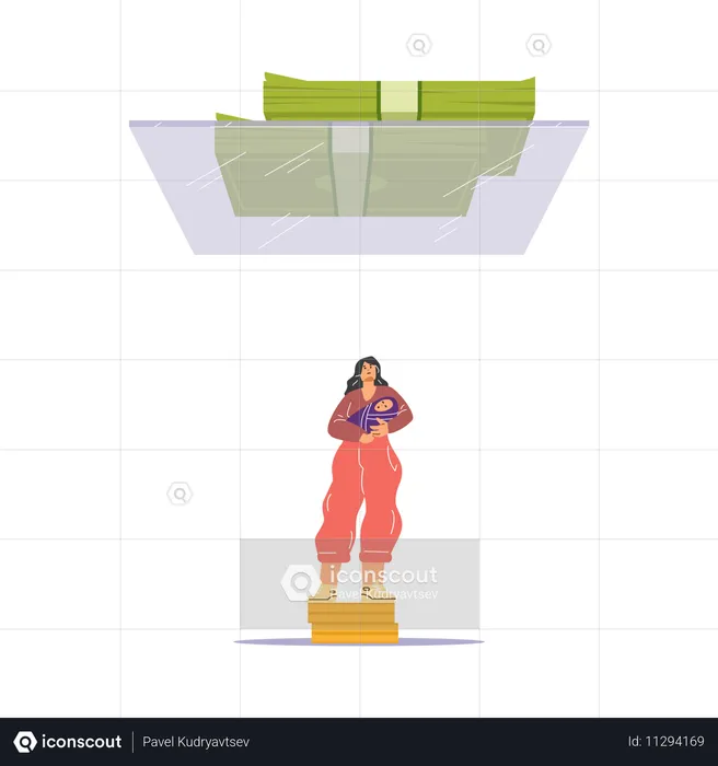 Woman with baby under glass ceiling  Illustration