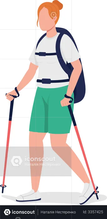 Woman with backpack on trip  Illustration