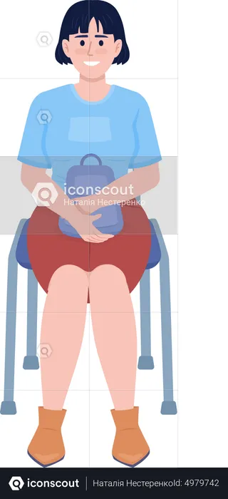Woman with backpack sitting on chair  Illustration