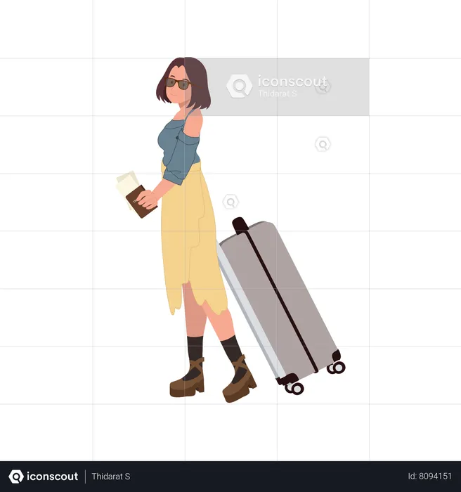 Woman with bag and passport  Illustration