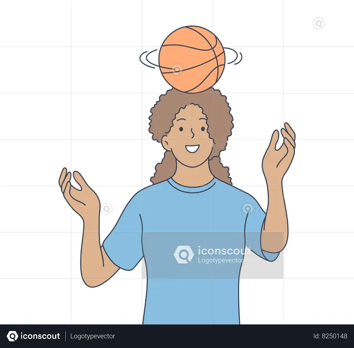 Woman with basketball on head  Illustration