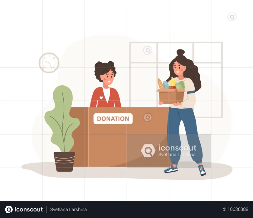 Woman with cardboard box full of different products  Illustration