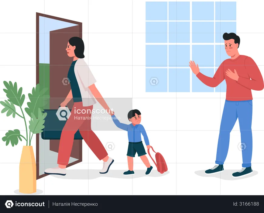 Woman with child leaving husband  Illustration