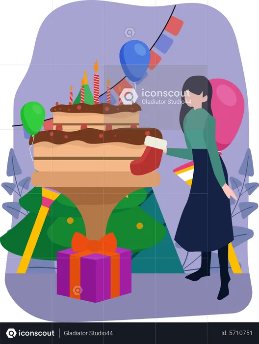 Woman with christmas cake  Illustration
