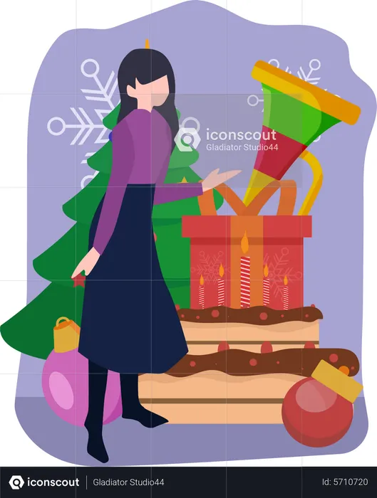 Woman with christmas decoration  Illustration