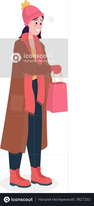 Woman with Christmas gift wearing warm clothing  Illustration