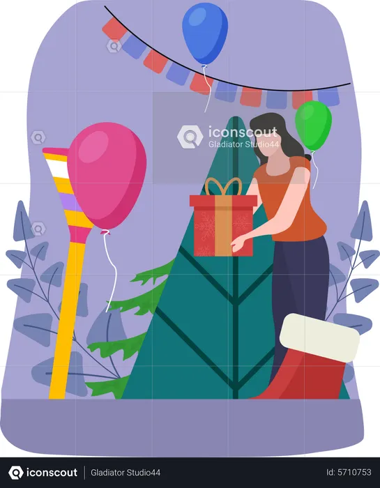 Woman with christmas gifts  Illustration