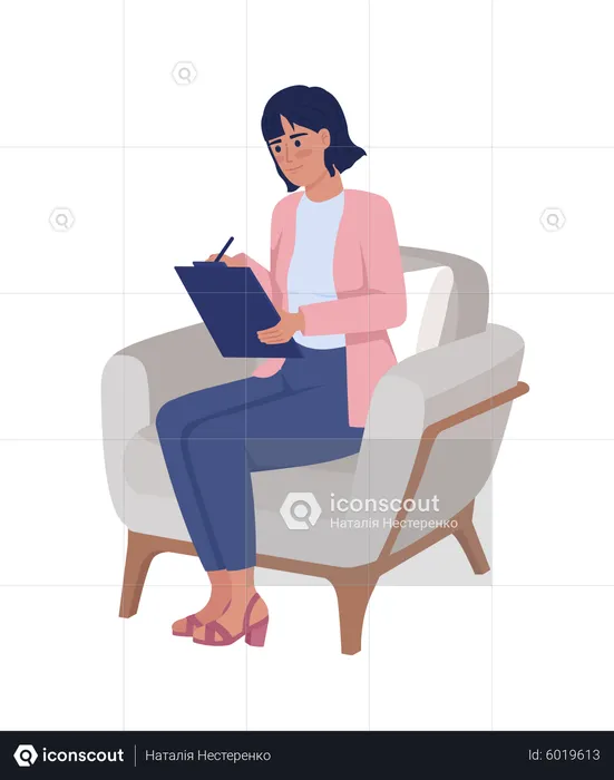 Woman with clipboard in armchair  Illustration