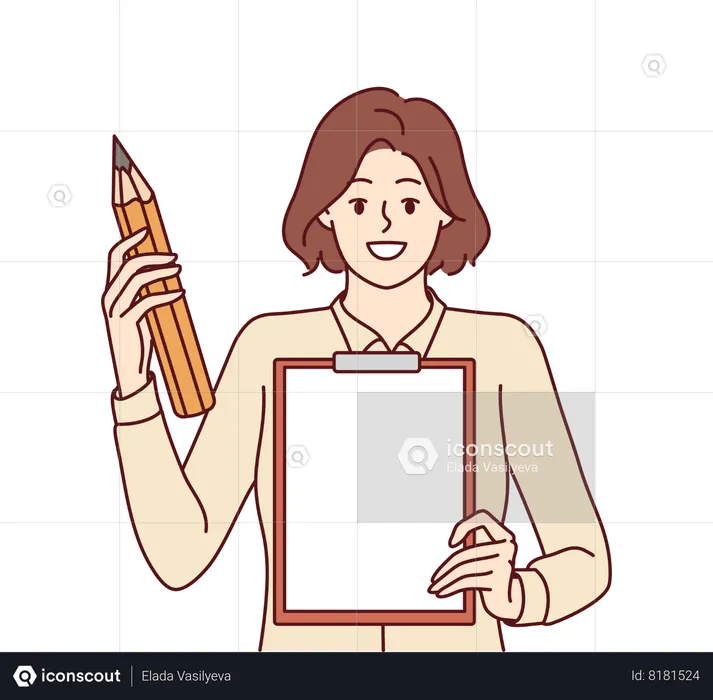 Woman with clipboard to create action plan  Illustration