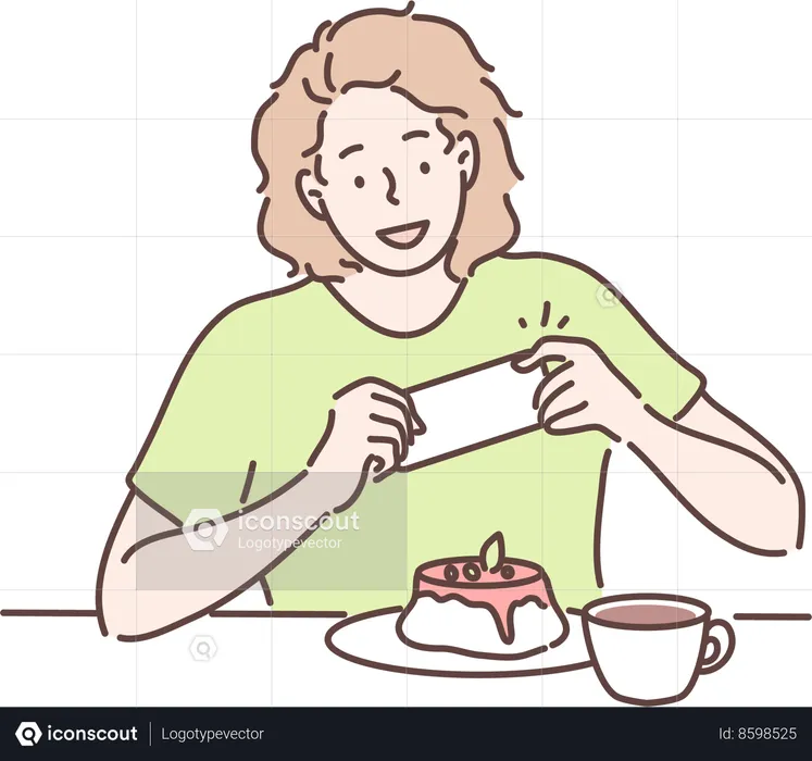 Woman with coffee and cake  Illustration