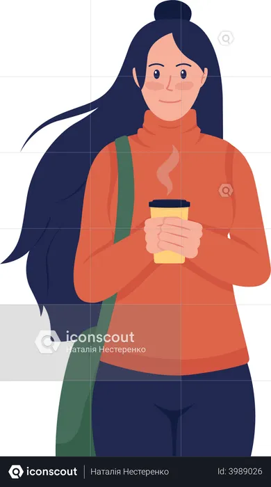 Woman with coffee in coat  Illustration