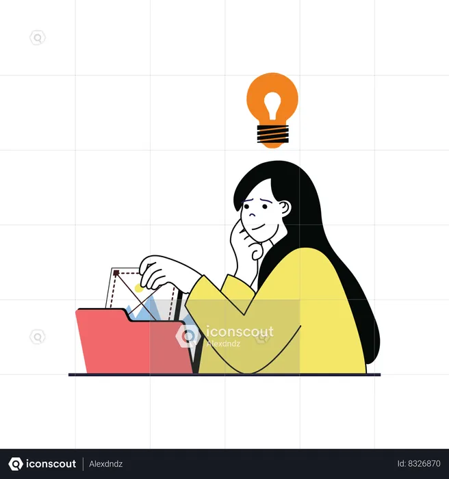Woman with creating idea searching for web layout  Illustration