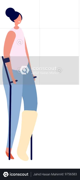 Woman with crutch  Illustration