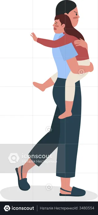 Woman with daughter leaves husband  Illustration