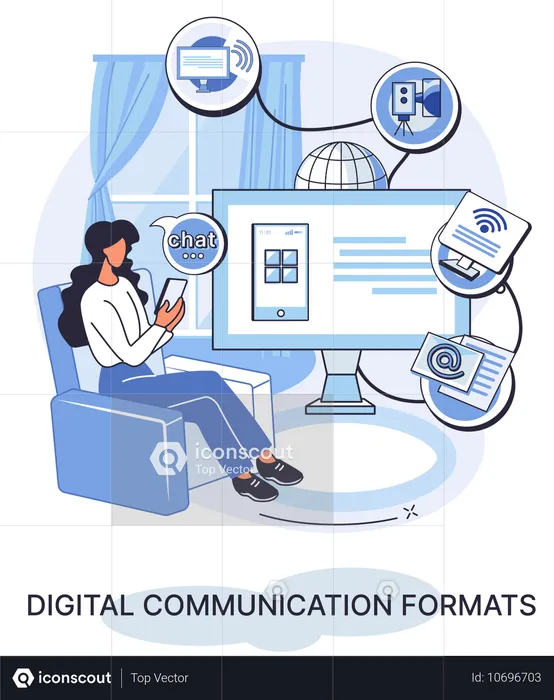 디지털 커뮤니케이션 형식을 갖춘 여성  일러스트레이션