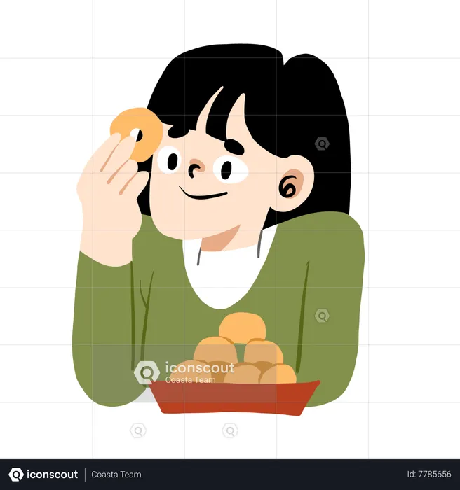 Woman with donut  Illustration