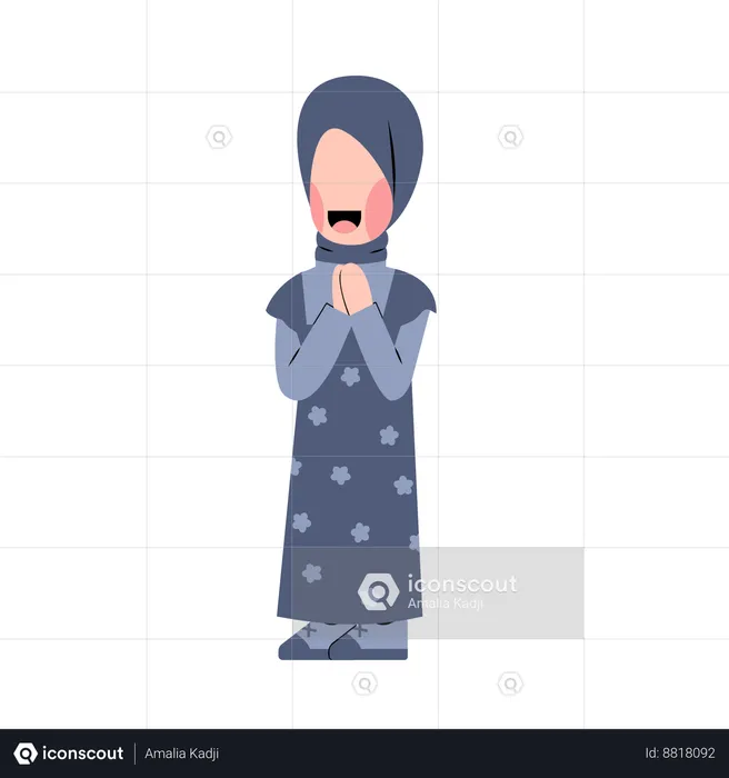 Woman With Eid Greeting Gesture  Illustration