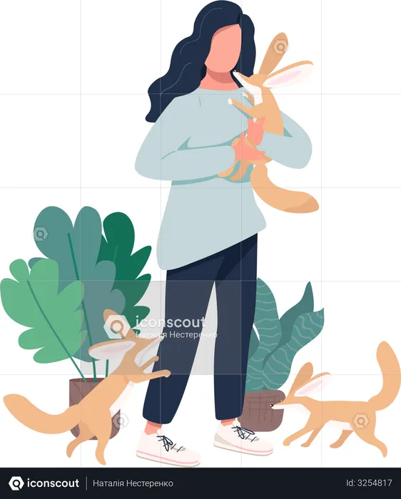 Woman with fennec foxes  Illustration