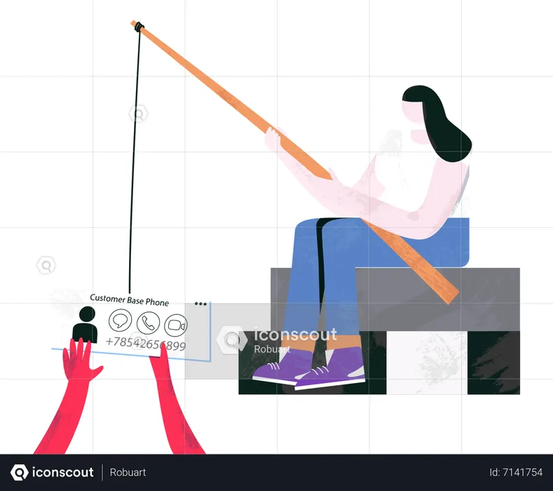 Woman with fishing rod trying to catch new workers  Illustration