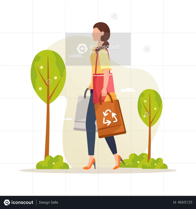 Woman with Garbage bag  Illustration