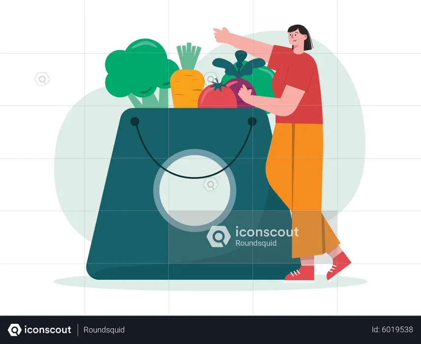 Woman with grocery bag  Illustration