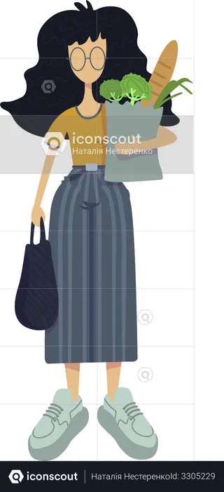Woman with grocery shop purchase  Illustration