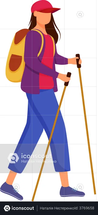 Woman with hiking sticks  Illustration