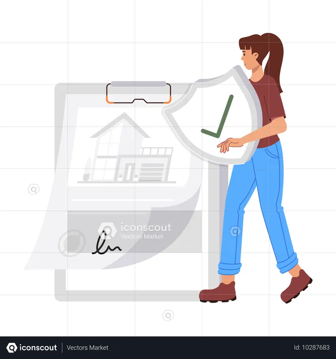 Woman with Home Insurance documents  Illustration