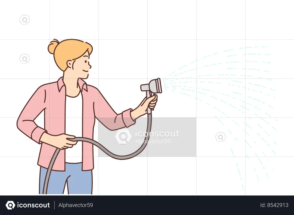 Woman with hose waters  Illustration
