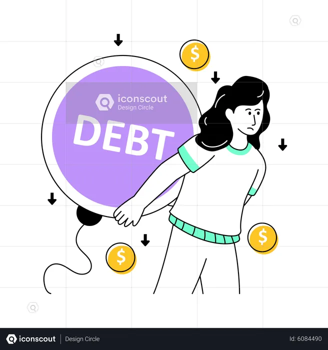 Woman with huge debt  Illustration