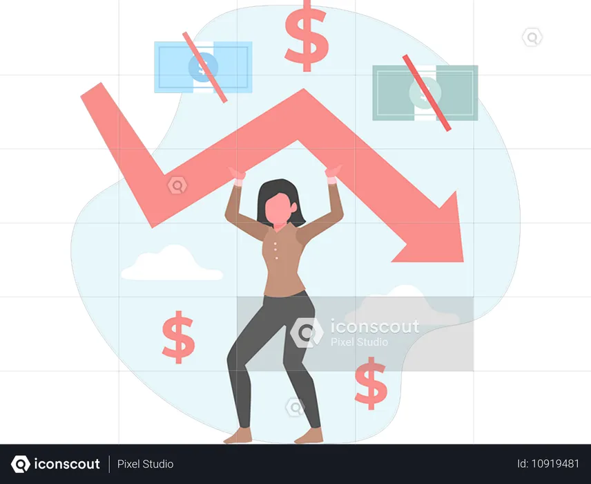 Woman with huge debt  Illustration