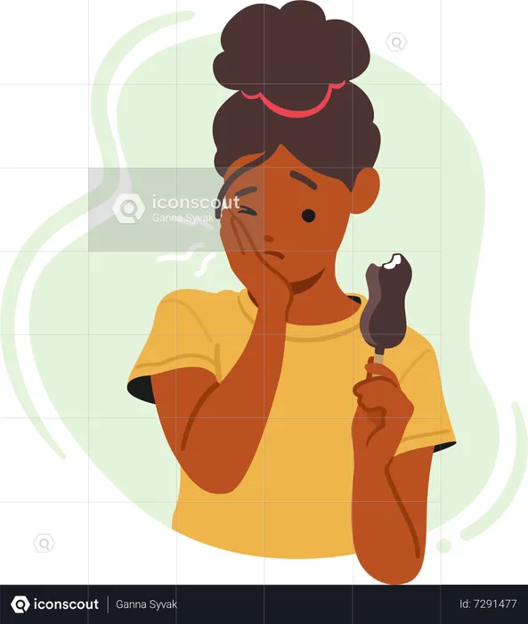 Woman With Ice Cream Experiences Toothache  Illustration