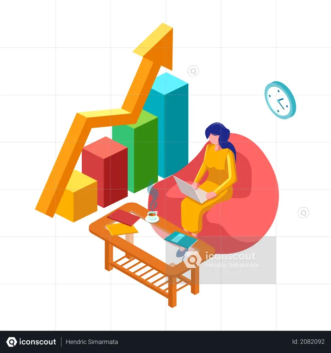 Woman with laptop and 3d infographic  Illustration