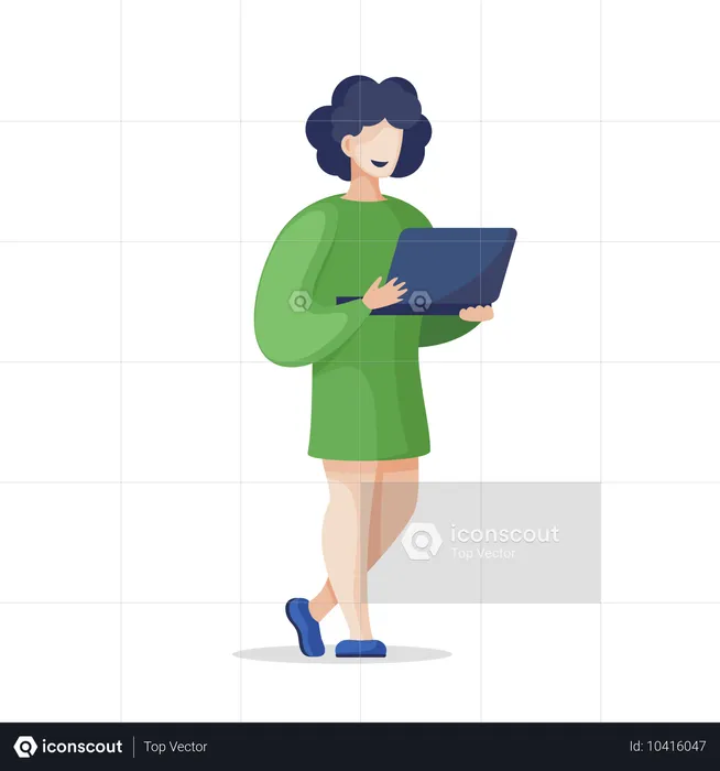 Woman with Laptop Doing Data Analysis  Illustration