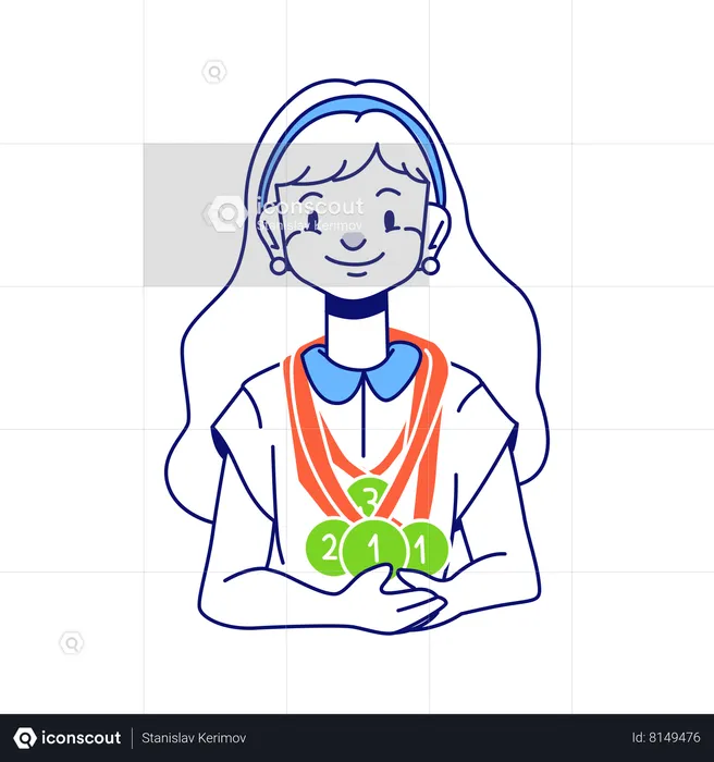 Woman with lot of medals  Illustration