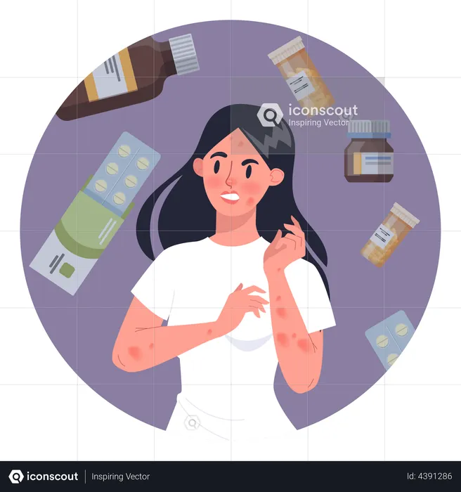 Woman with medicine allergy  Illustration