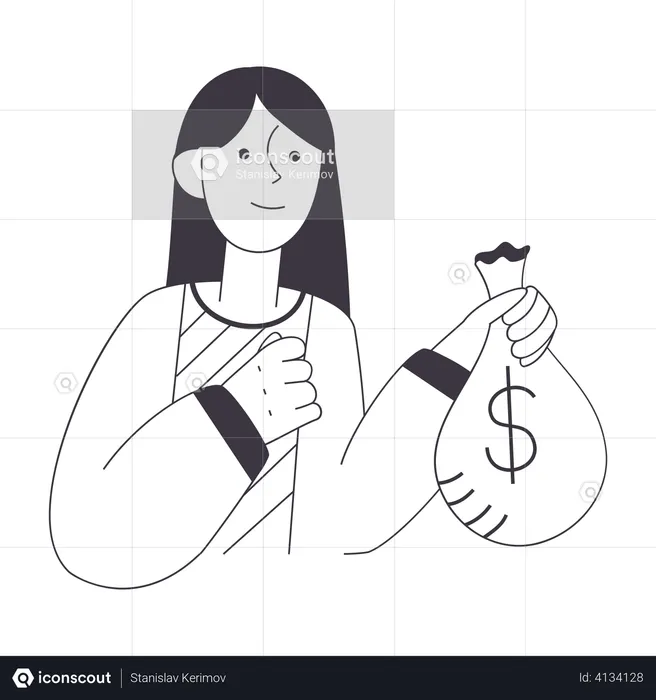 Woman with money bag  Illustration