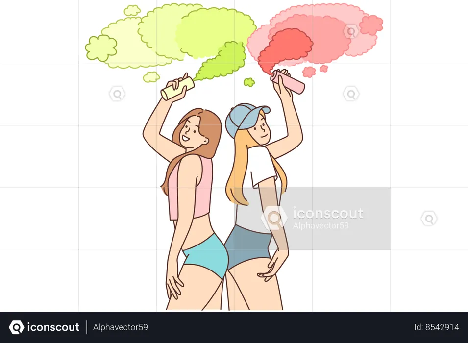 Woman with multi colored smoke  Illustration