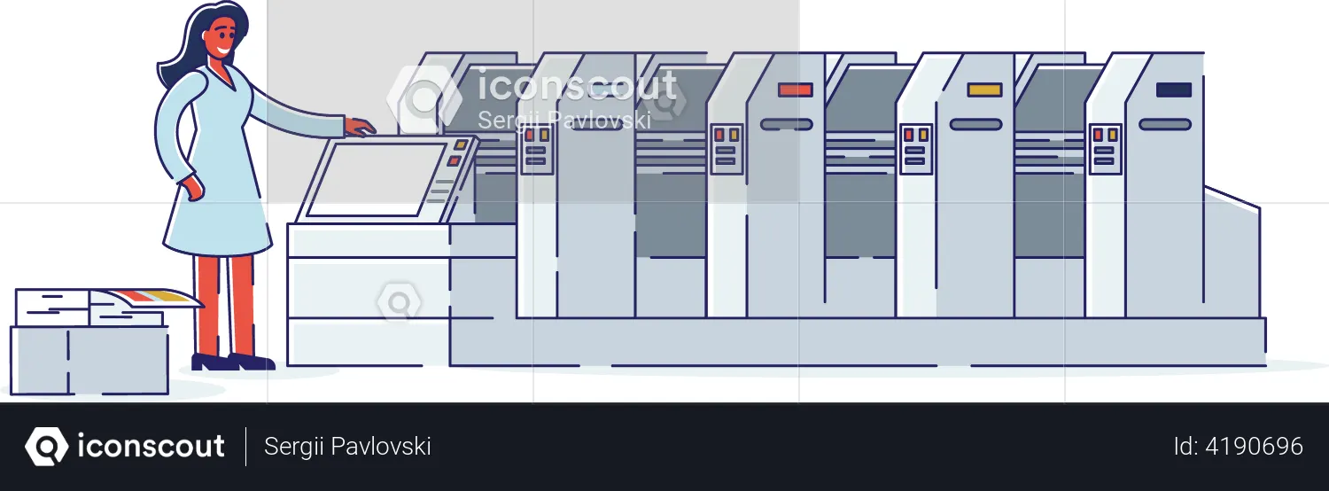 Woman with offset machines  Illustration