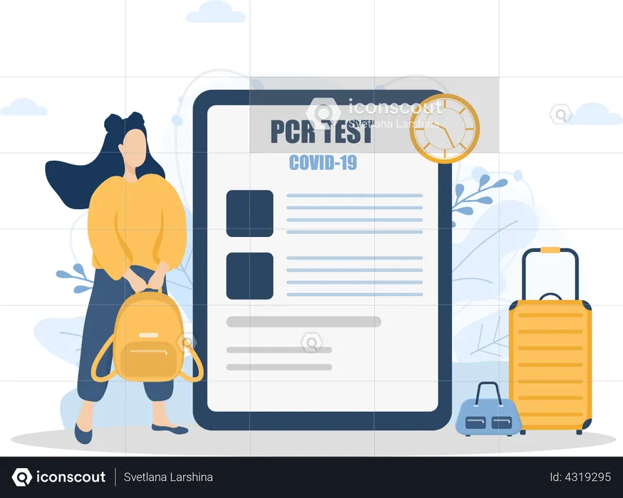 Woman with PCR test for travel  Illustration