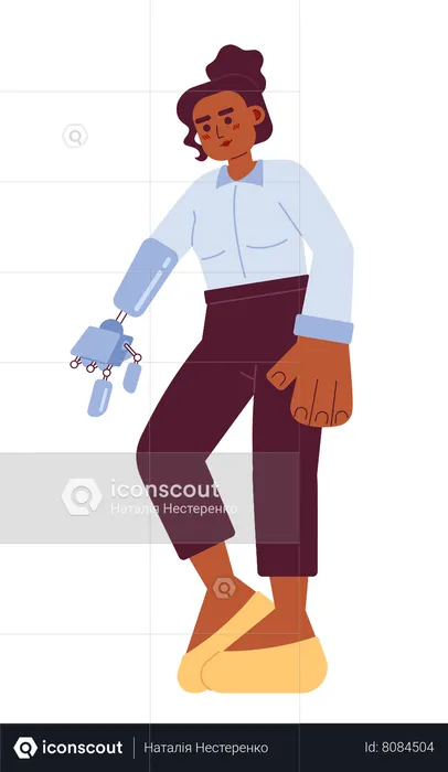 Woman with prosthetic arm pointing finger  Illustration