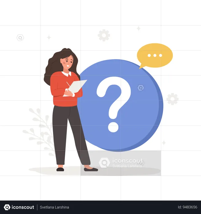 Woman with question mark search for answers  Illustration