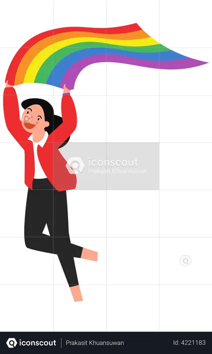 Woman with rainbow flag  Illustration