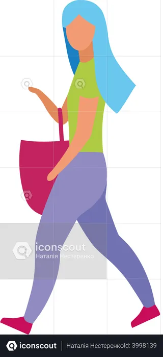 Woman with red grocery bag  Illustration