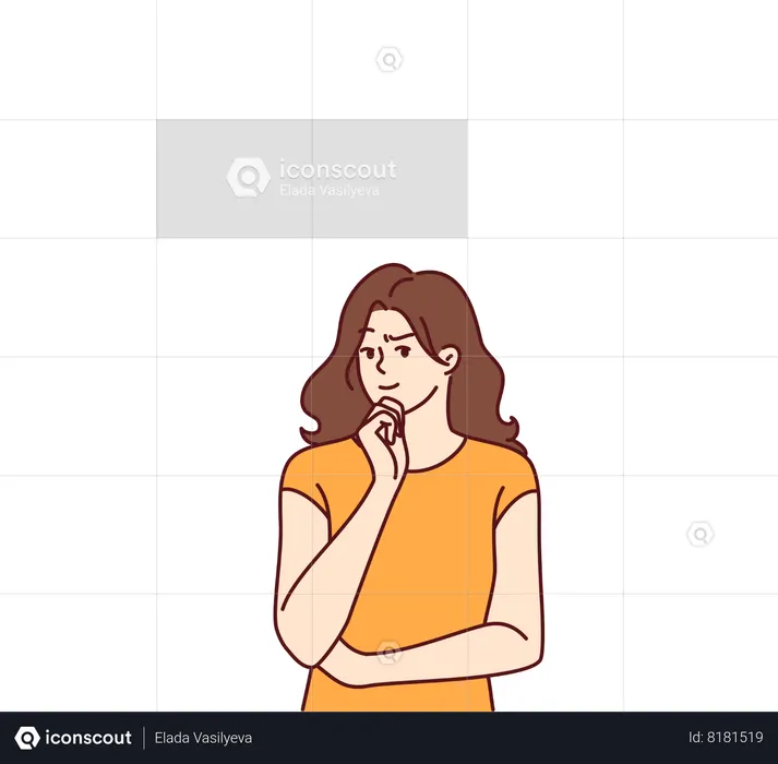 Woman with robot arms behind thinks about introduction of AI  Illustration