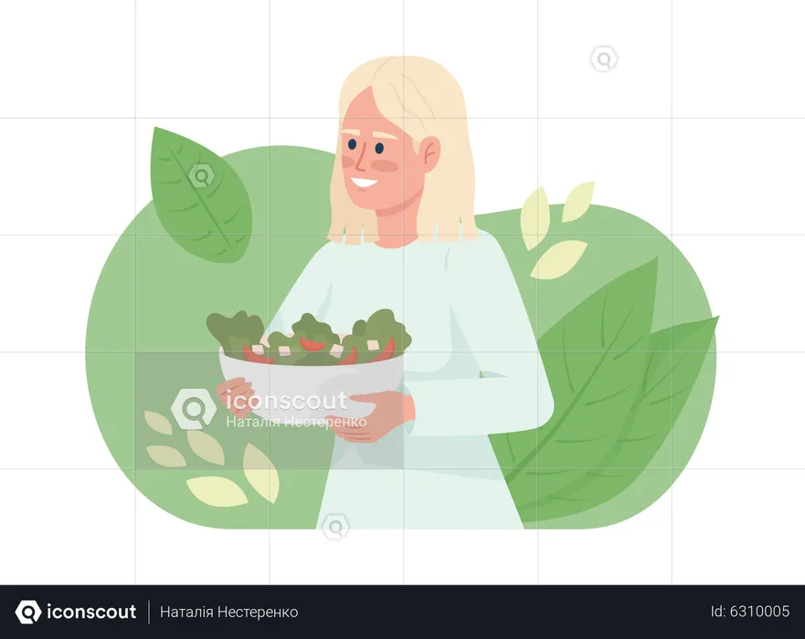 Woman with salad bowl  Illustration