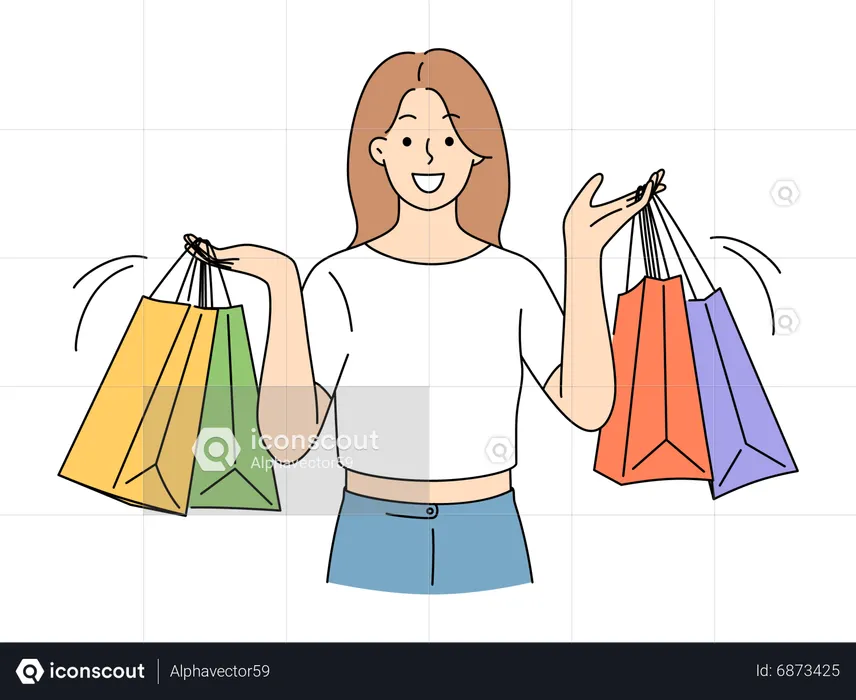 Woman with Shopping Bag  Illustration